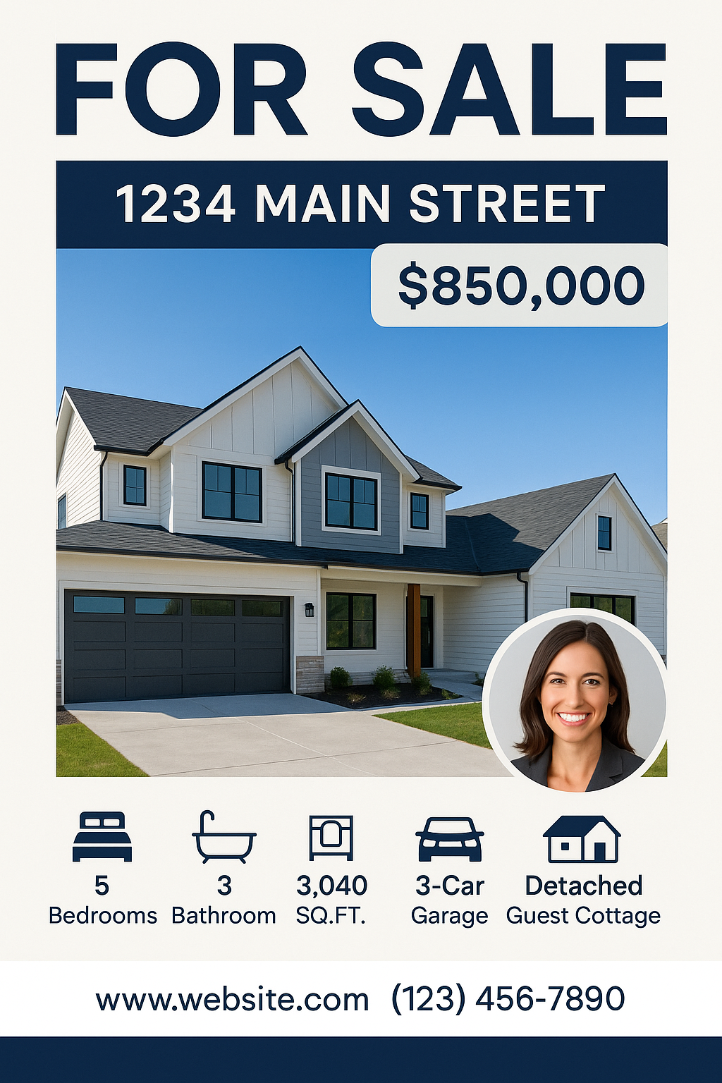 Professional property listing Facebook ad image with home specifications and price